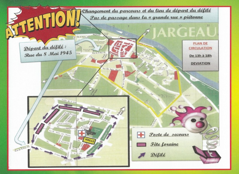 parcours du défilé du carnaval de Jargeau les 11 et 18 février 2024
