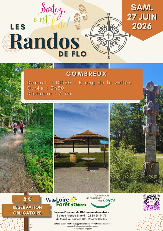 Rando de Flo à Combreux le 27 juin 2026 au départ de l'étang de la Vallée
